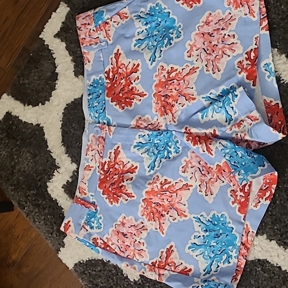 Crown & Ivy sz 14 blue coral print Caroline shorts WS108 - Picture 1 of 6